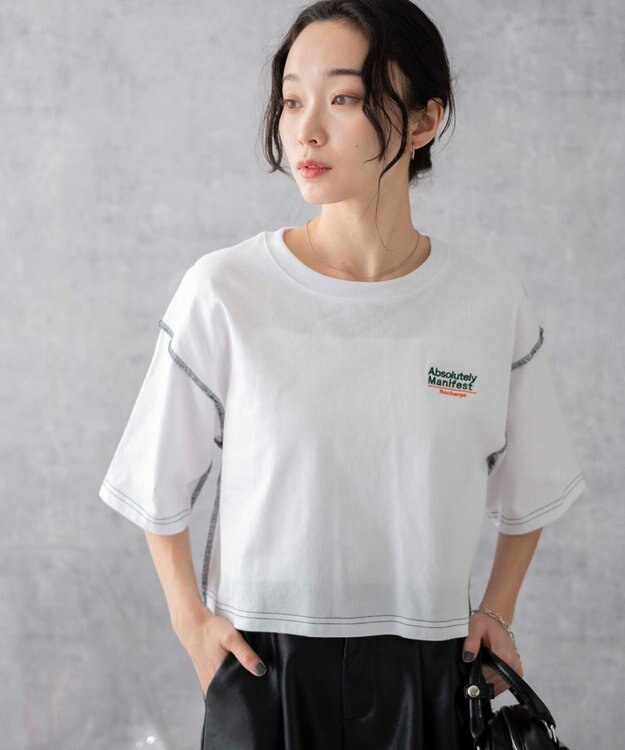 WEGO アウトステッチグラフィックショートT ホワイト