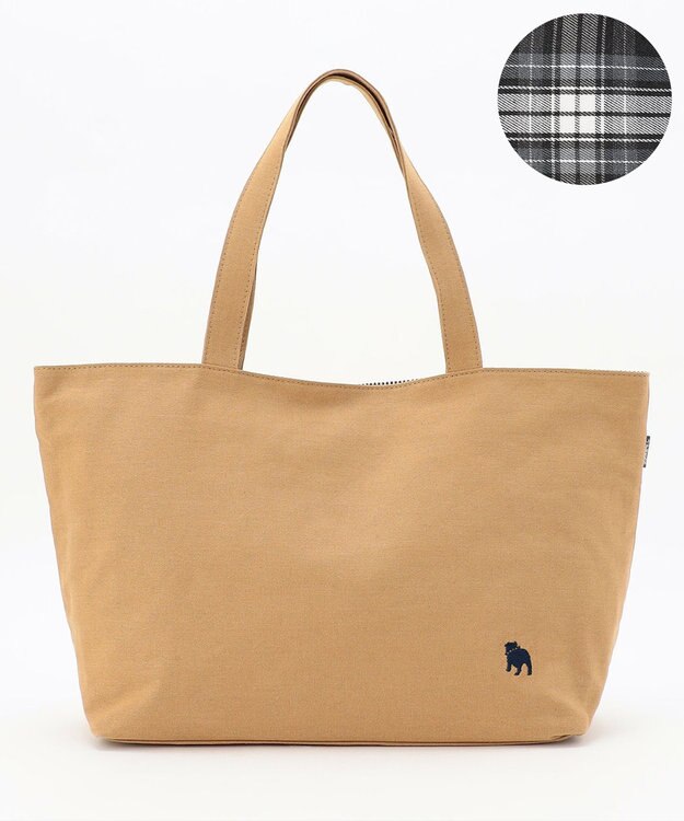 J.PRESS LADIES 【完全受注生産】ポーチ付き キャンバス トートバッグ ベージュ×グレーチェック系