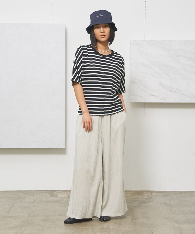 J.PRESS YORK STREET 【WOMEN】ボーダードルマン Tシャツ ブラック系1