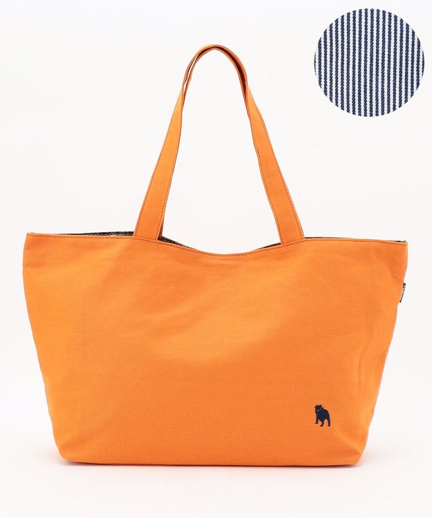 J.PRESS LADIES 【完全受注生産】ポーチ付き キャンバス トートバッグ オレンジ×ストライプ系
