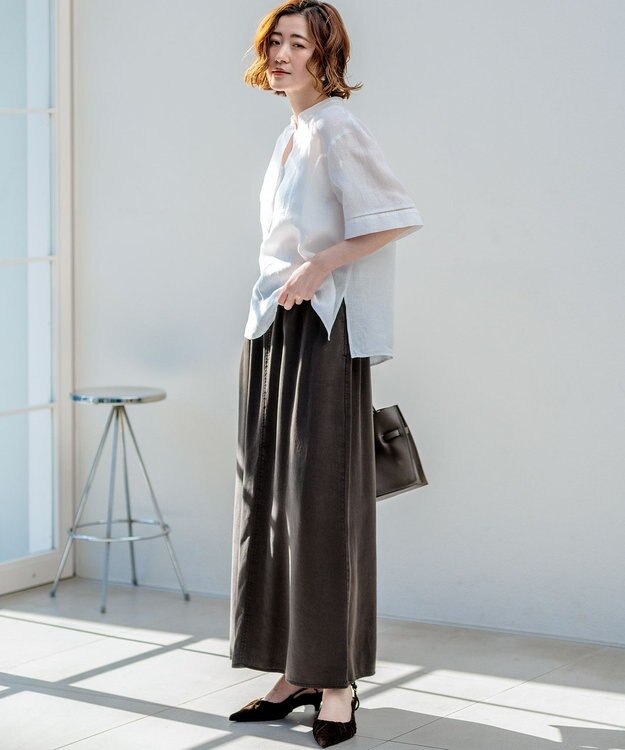 23区 L 【SLOW/一部店舗限定】ガーメントツイル セミフレア スカート ダークブラウン系