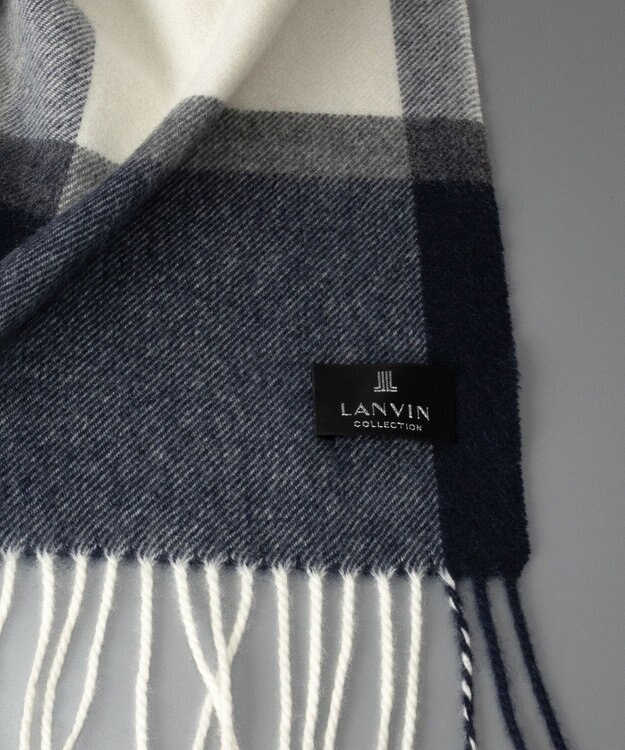 AURORA LANVIN COLLECTION ランバン コレクション カシミヤ  チェックストール ダークネイビー