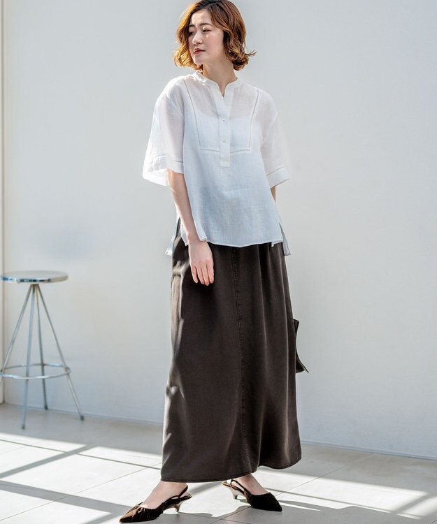 23区 L 【SLOW/一部店舗限定】ガーメントツイル セミフレア スカート ダークブラウン系