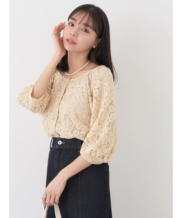 earth music&ecology フラワーレースブラウス Beige