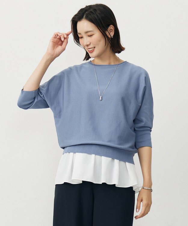 J.PRESS LADIES S 【WEB限定カラーあり・洗える・抗菌防臭】COTTON POLYESTER ドルマンスリーブ ニット ソフトブルー系