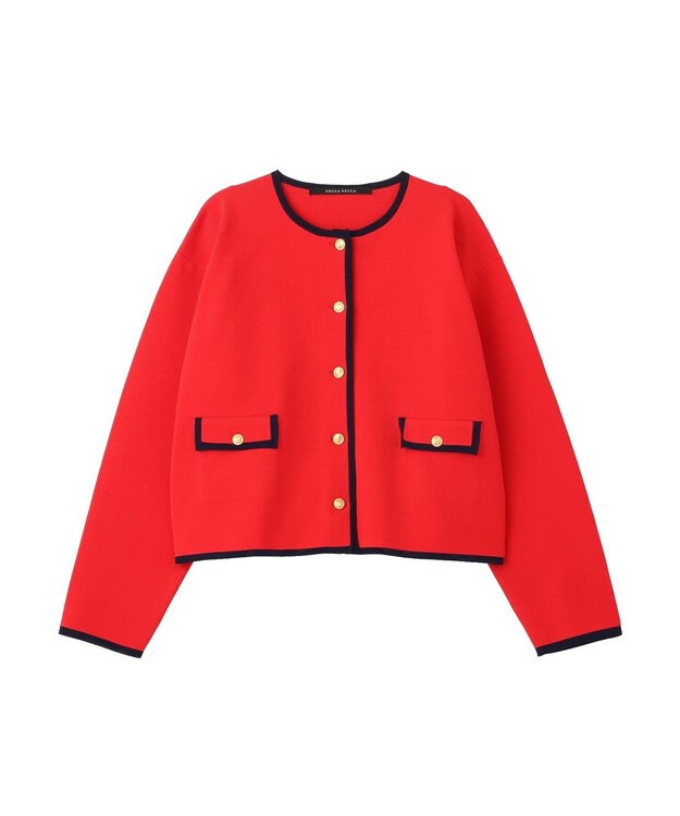 YECCA VECCA 金釦トリミングジャケットライクカーディガン Red