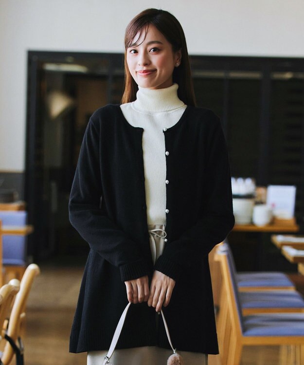 Tiaclasse 【洗える】ラウンドネックミドル丈ニットカーディガン ブラック