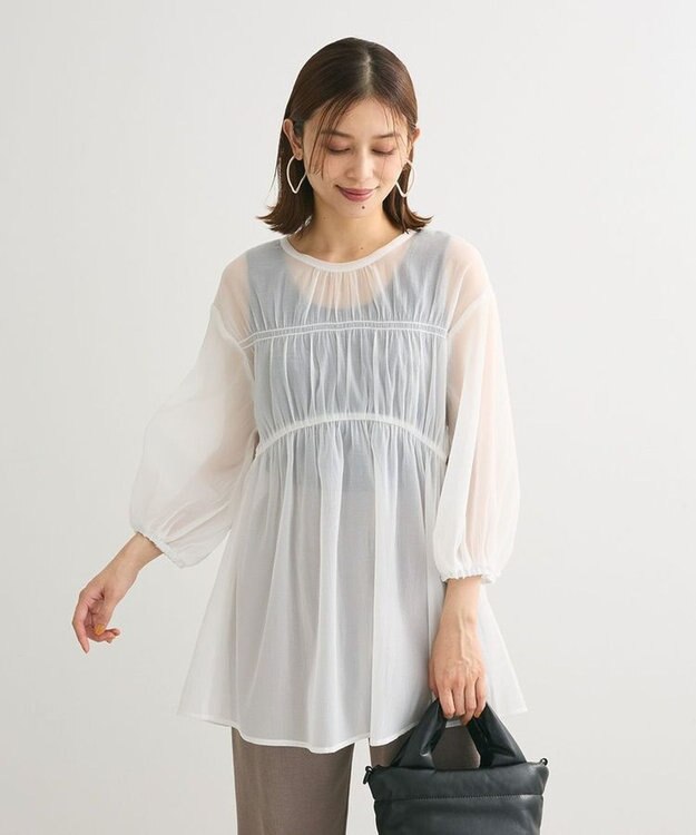 Green Parks ２ＷＡＹ　シアーギャザーチュニック Off White