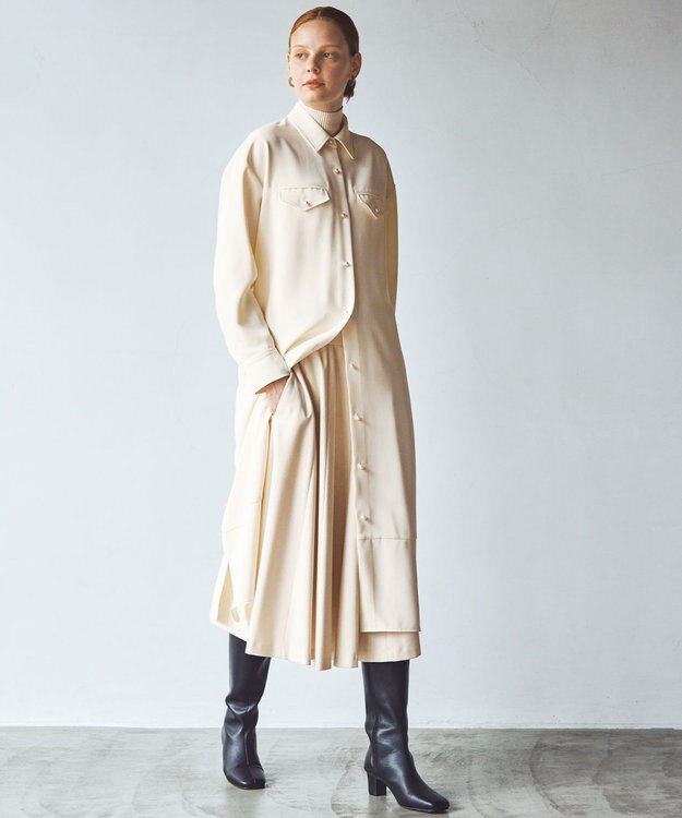 組曲 【サッシュベルト付き】パールボタンシャツワンピース アイボリー系