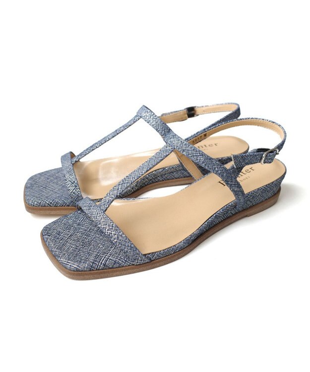 Pointer 日本製 本革ゴム仕様ストラップスクエアトゥサンダル デニム