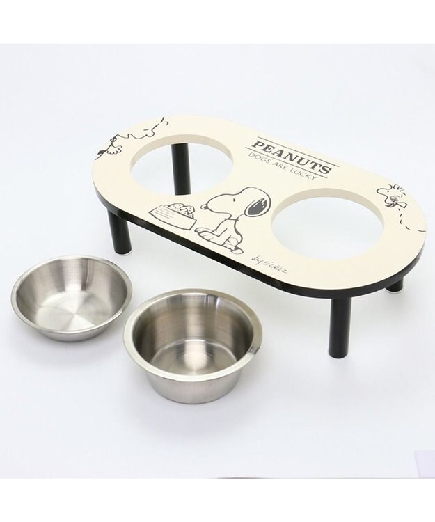 PET PARADISE スヌーピー モノトーン フードボウル スタンド 白～オフホワイト