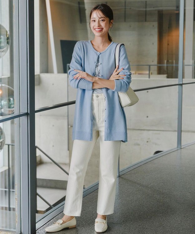 Tiaclasse 【洗える】ラウンドネックミドル丈ニットカーディガン サックス