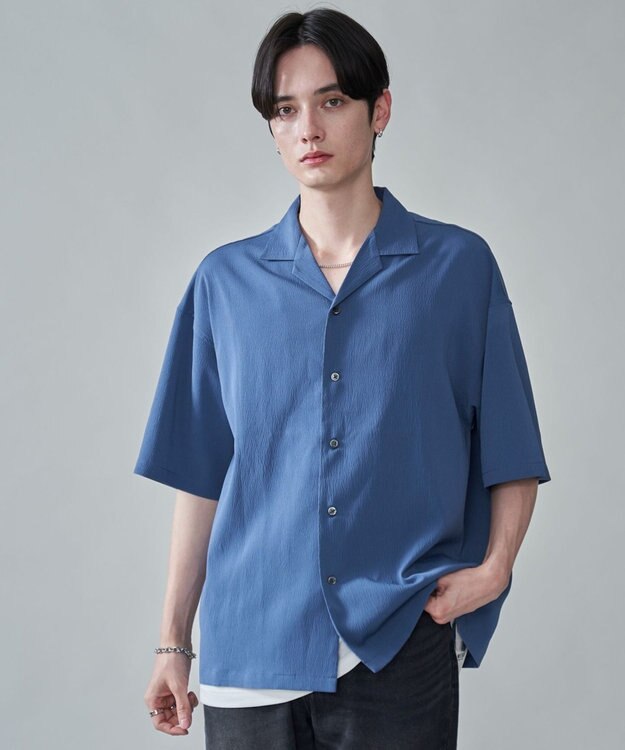WEGO クレープオープンカラーシャツ（SS） ブルー