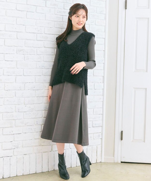 Feroux ジレ付きニット ワンピース グレー系
