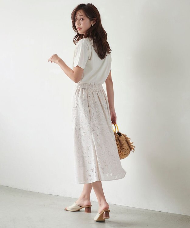 Feroux フラワーオパールレース スカート ベージュ系