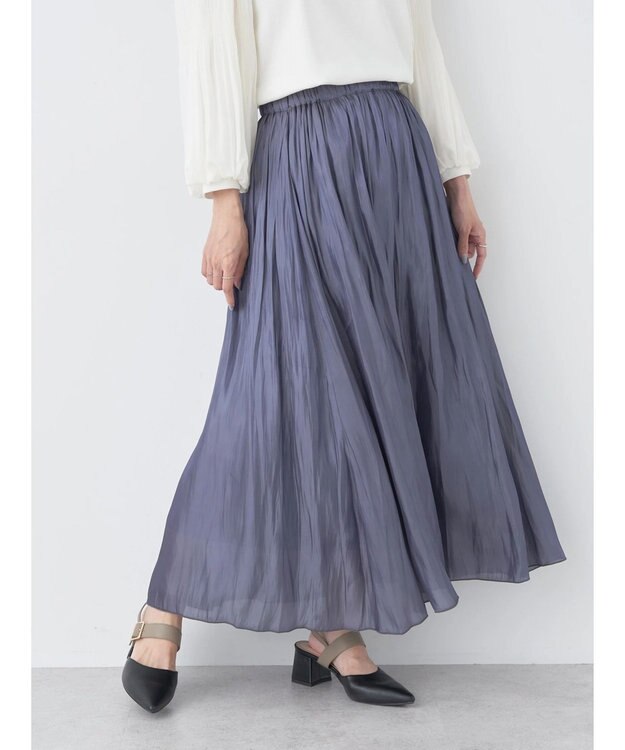 earth music&ecology シャイニーギャザースカート Charcoal Gray