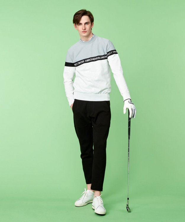 23区GOLF 【MEN】【ウォッシャブル】ロゴライン カラーニット ホワイト系