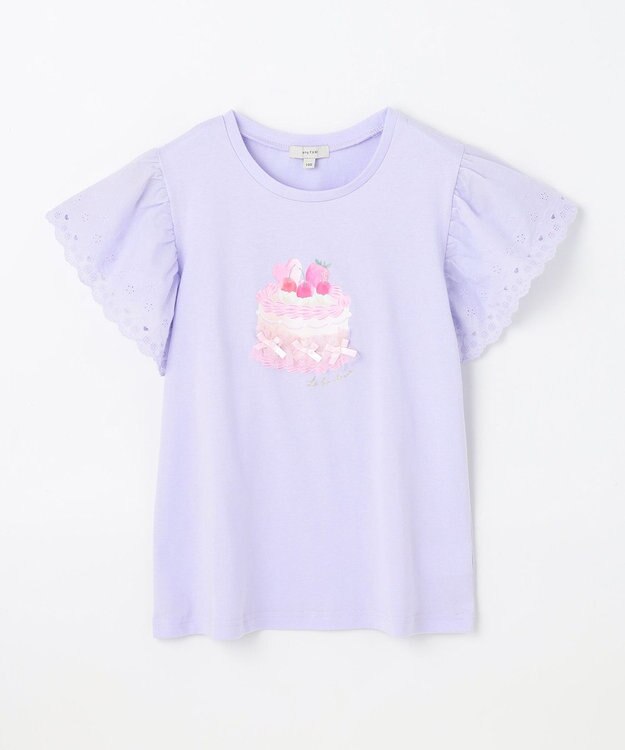 ANY KIDS 袖レース ケーキプリント Tシャツ ラベンダー