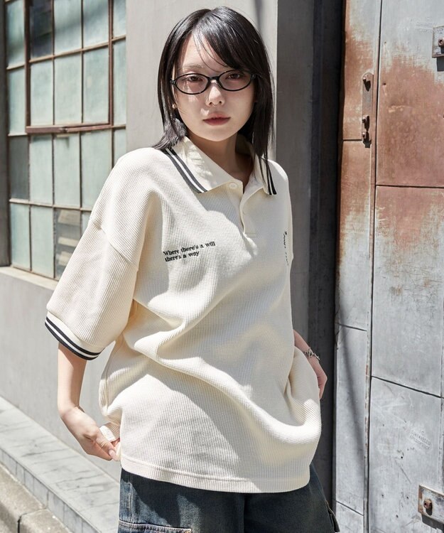 WEGO 【ユニセックス着用ITEM/MLサイズ展開】ワッフルラインポロ オフホワイト
