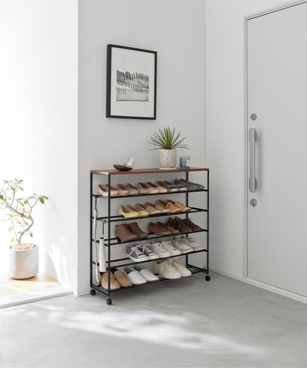 tower 天板付きシューズラック タワー 5段 キャスター付 W90 ブラック ブラック