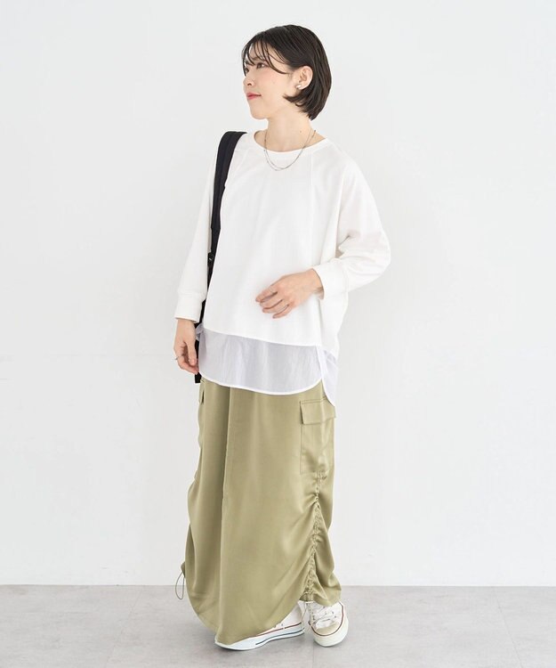 Green Parks 七分袖ドルマン裏毛シアードッキングプルオー Ecru