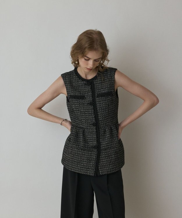 GRACE CONTINENTAL ツイードペプラムベスト ブラック