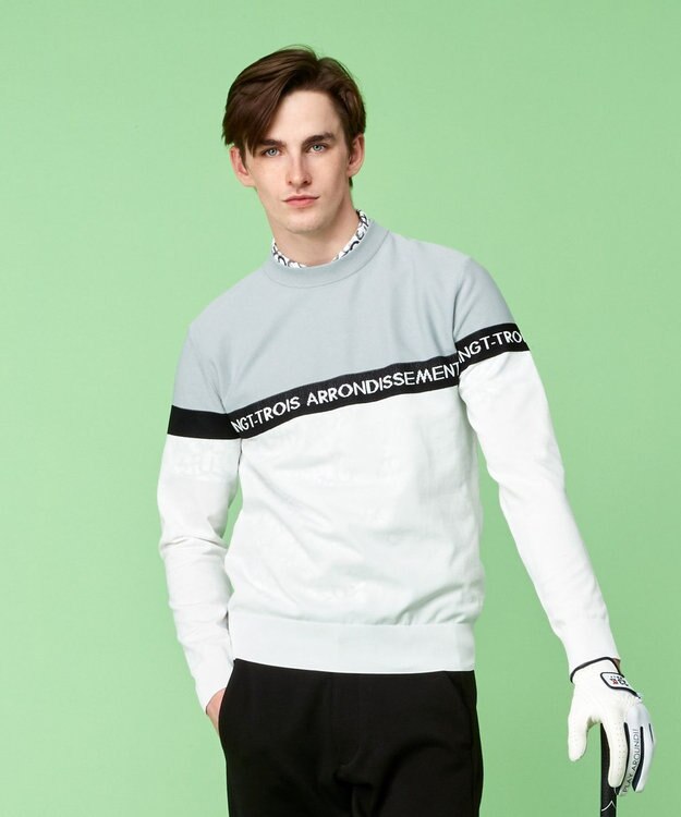 23区GOLF 【MEN】【ウォッシャブル】ロゴライン カラーニット ホワイト系