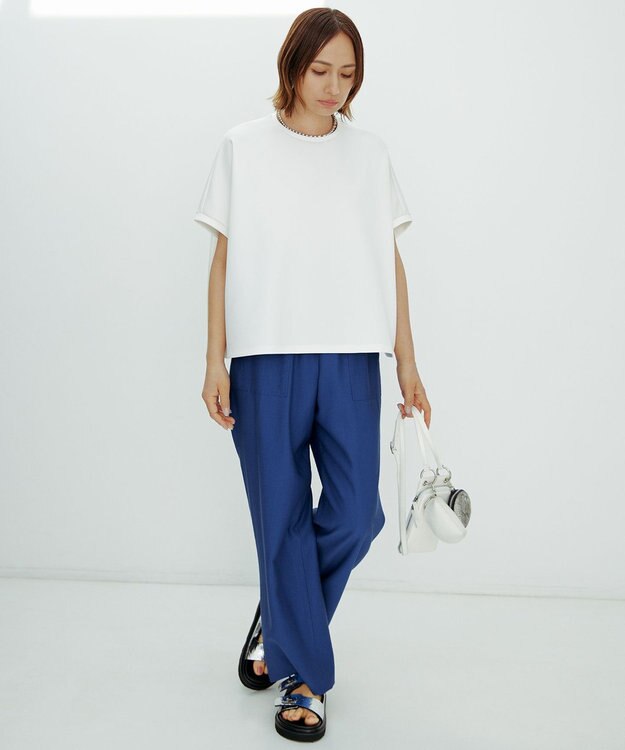 ICB 【洗える】ワッシャーツイル ワイドストレートパンツ ラピスラズリ系