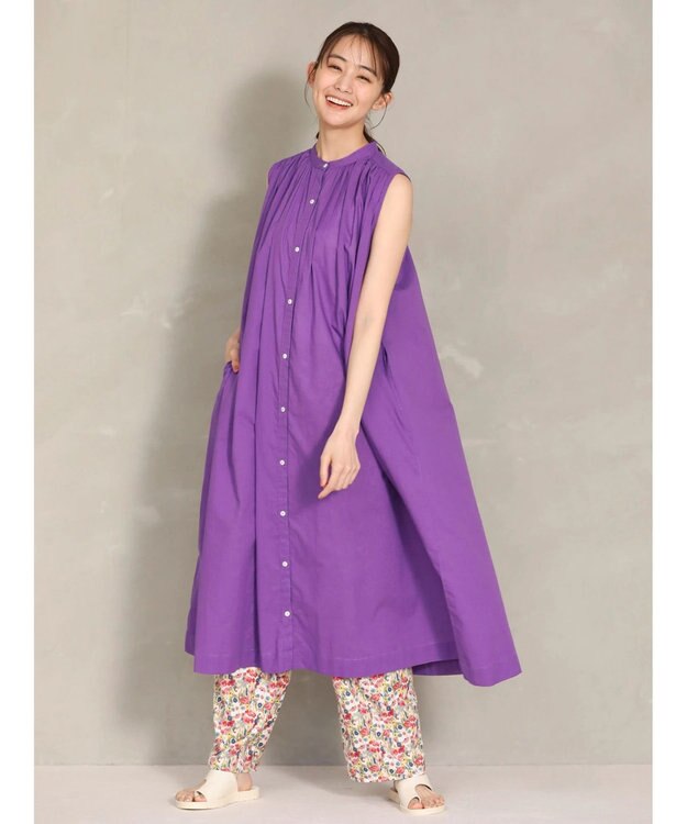 Green Parks インド綿 ノースリーブワンピース Purple