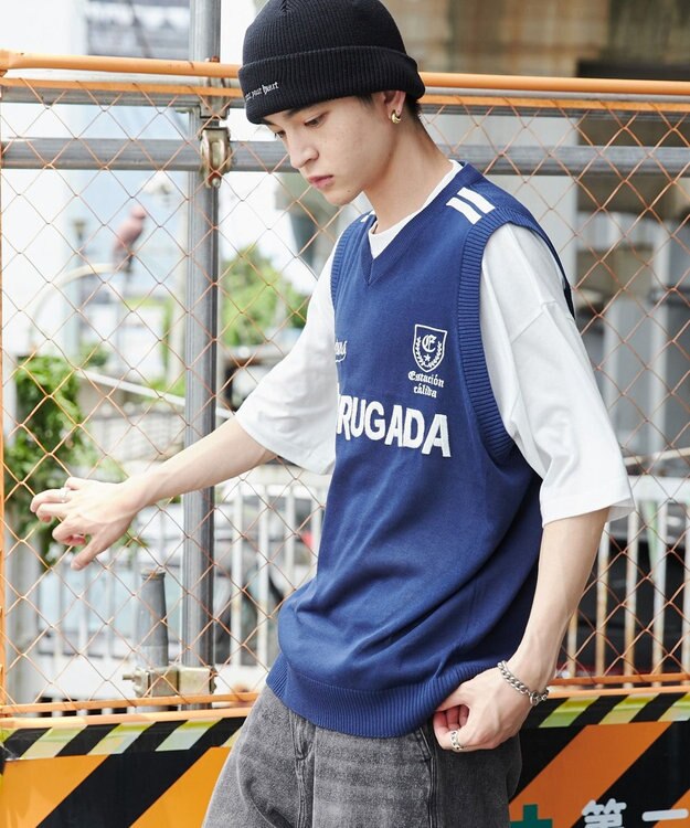 WEGO 【ユニセックス着用ITEM/2点セット】アンサンブルゲームロゴニットベスト ネイビー