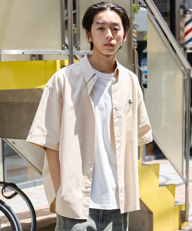 WEGO 【ユニセックス着用ITEM/MLサイズ展開】オックスフォードワンポイントシャツ（SS） ベージュ