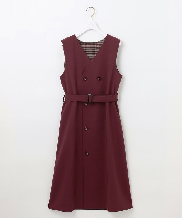 ANY SIS 【美人百花10月号掲載】リバーシブルチェックラップ ワンピース ベージュチェック×ボルドー