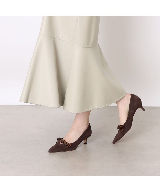 MODE ET JACOMO <MODE ET JACOMO>リボンストラップポインテッドトゥパンプス ダークブラウンスエード