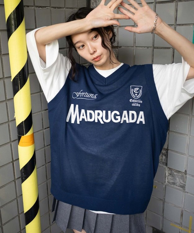 WEGO 【ユニセックス着用ITEM/2点セット】アンサンブルゲームロゴニットベスト ネイビー