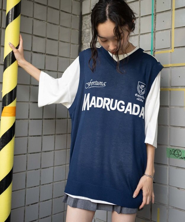 WEGO 【ユニセックス着用ITEM/2点セット】アンサンブルゲームロゴニットベスト ネイビー