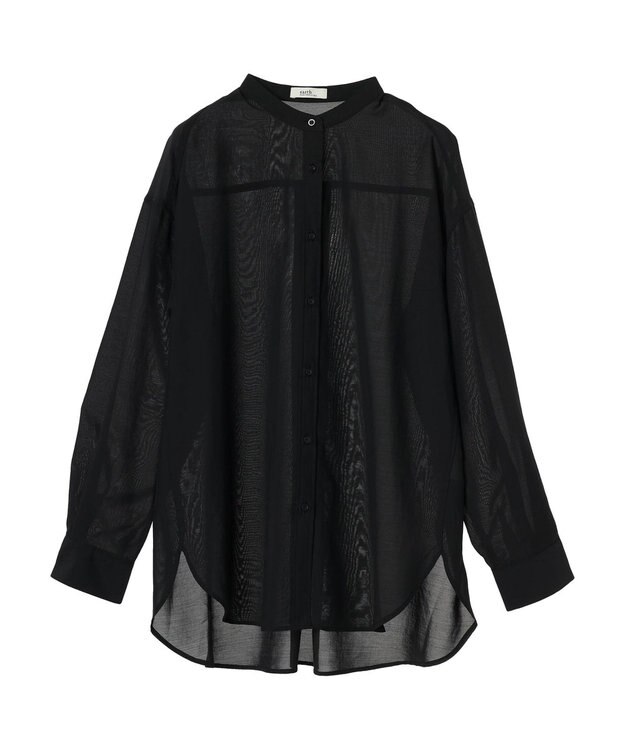 earth music&ecology シアーバンドカラーシャツ Black