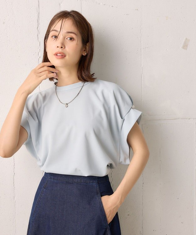 組曲 【WEB限定】ライトジョーゼット袖タック ブラウス サックスブルー系