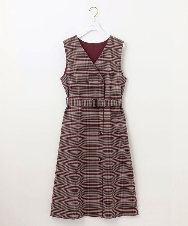ANY SIS 【美人百花10月号掲載】リバーシブルチェックラップ ワンピース ベージュチェック×ボルドー