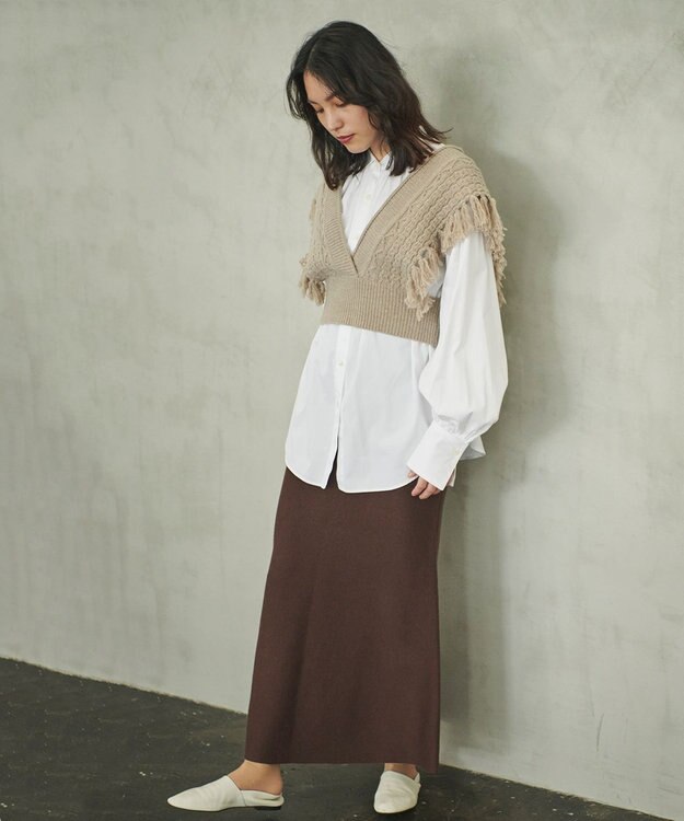 #Newans 【洗える】カシミヤブレンドバルキーデザインニットベスト ベージュ系