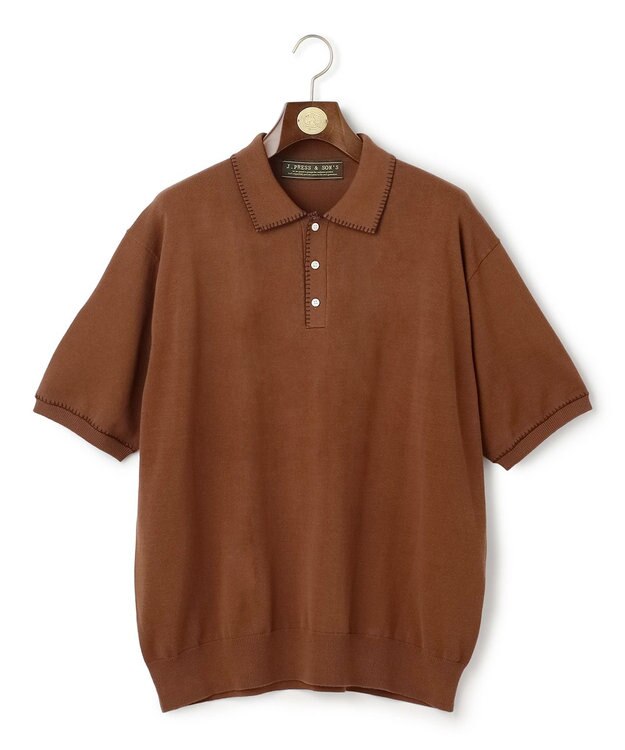 J.PRESS MEN 【WEB・一部店舗限定】Blancket Stitch Knit Polo ダークブラウン系