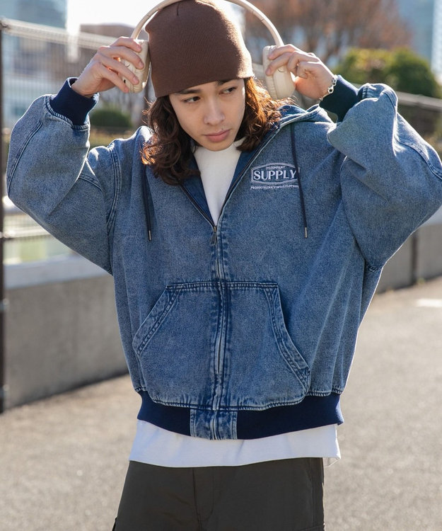 WEGO フードブルゾン デニム淡加工色