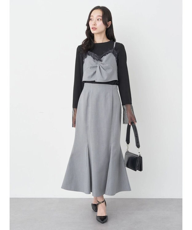 earth music&ecology ピンストライプマーメイドスカート Stripe Light Gray