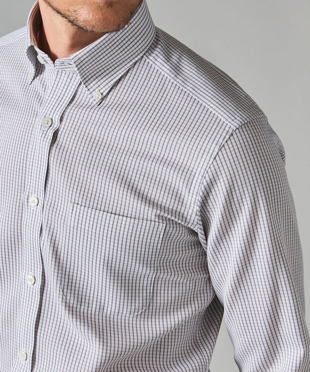 GOTAIRIKU 春夏向け【形態安定】SUMMERPREMIUMPLEATS_ボタンダウン 長袖ドレスシャツ（グレーチェック） ライトグレー系4