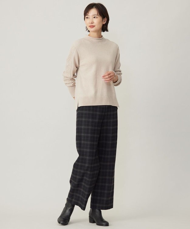 J.PRESS LADIES 【洗える】チェルビックチェック セミワイド パンツ ネイビーチェック系3