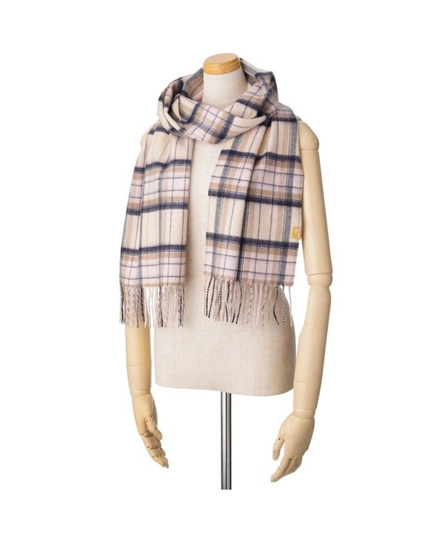 MOONBAT WEB限定【洗える】ミエル (miel) カシミヤ100％ チェックマフラー ベージュ