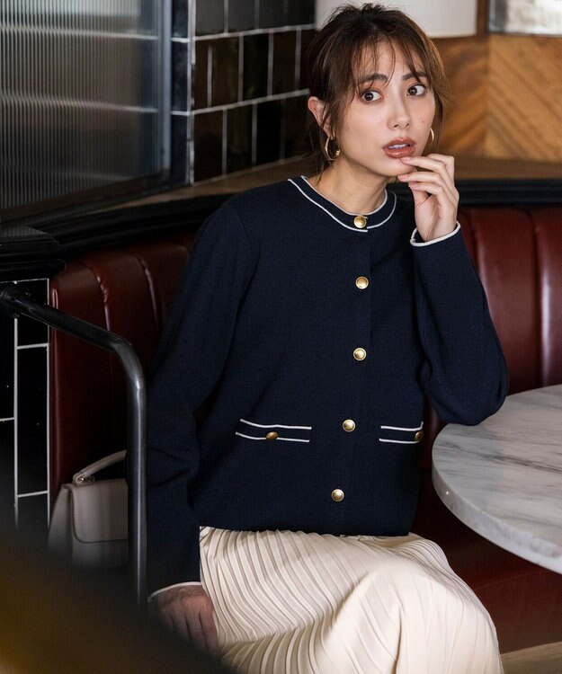 ANY SIS L CICA加工 ニット ジャケット ネイビー