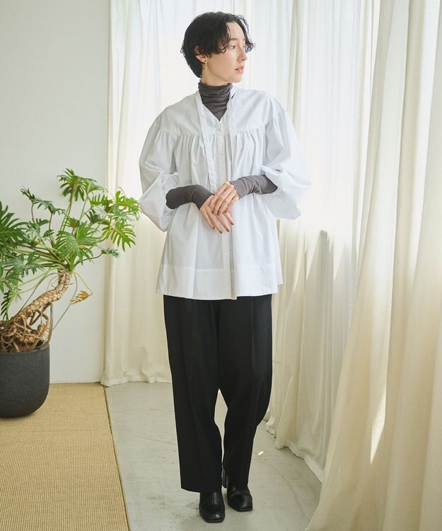 #Newans 【アイロンいらず】バストカットギャザーブラウス ホワイト