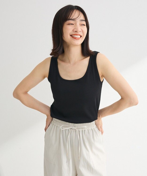 Green Parks 機能付テレコリブタンクトップ Black