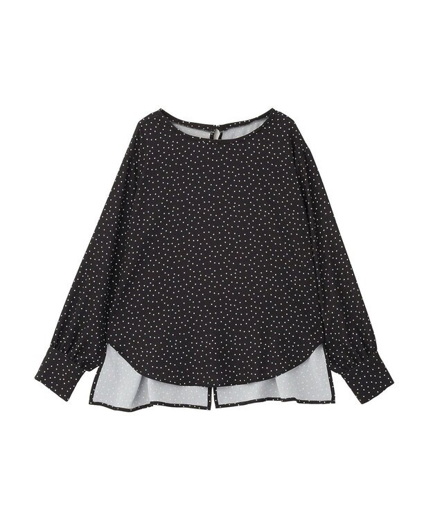 Green Parks ドットイージーケアバックスリットブラウス Dot Black