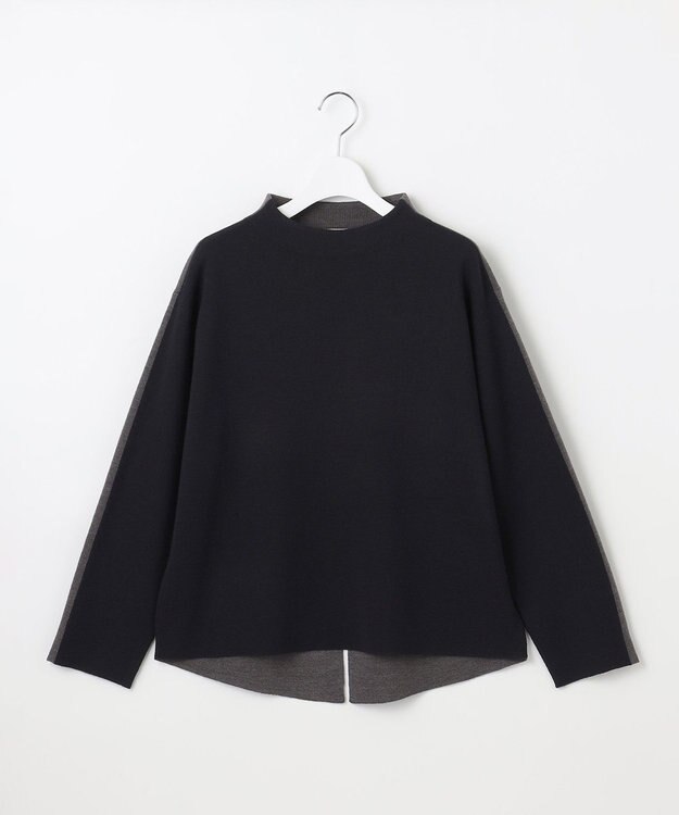 自由区 【セットアップ対応】ウールミラノボトルネック ニット ネイビー×チャコール